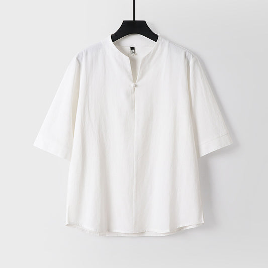 Men's Cotton Linen Short Sleeve Shirt | Loose Fit Summer Top