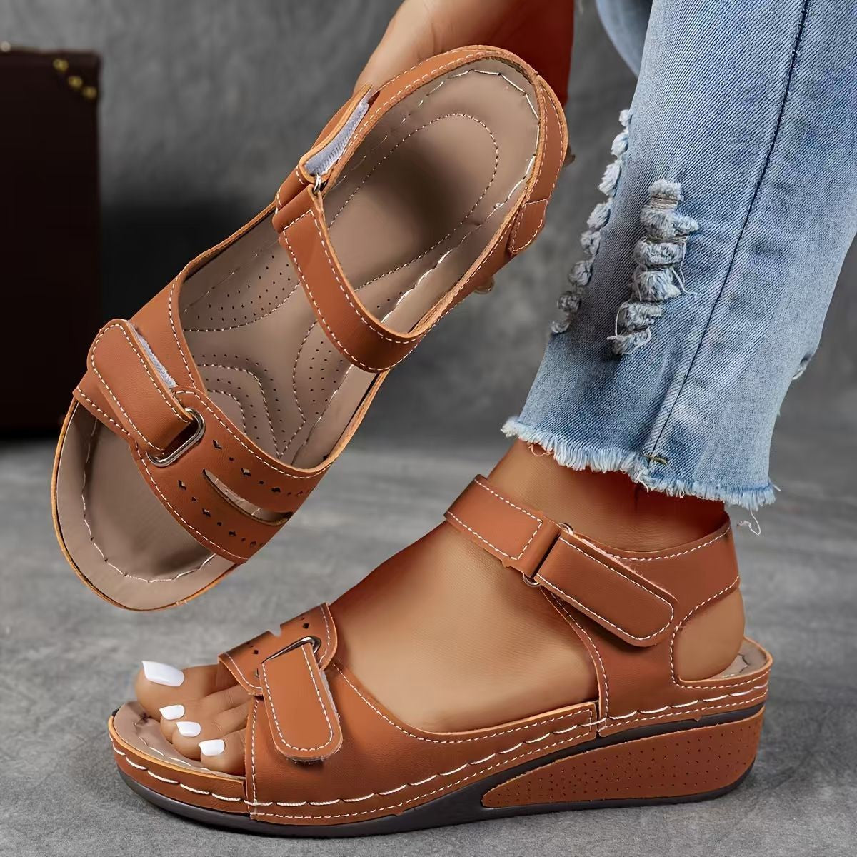 Women's Roman Velcro Strap Sandals | Casual Platform Walking Shoes