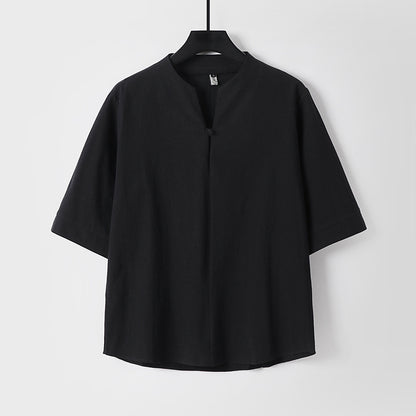 Men's Cotton Linen Short Sleeve Shirt | Loose Fit Summer Top