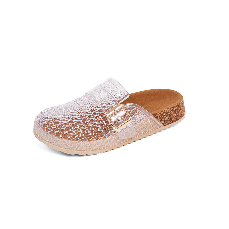 Women's Transparent PVC Crystal Slide Mules | Cushion Sole Slip-On Shoes