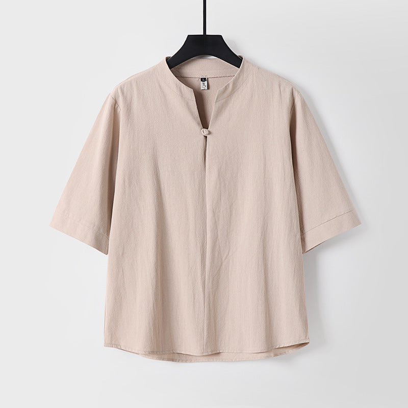 Men's Cotton Linen Short Sleeve Shirt | Loose Fit Summer Top