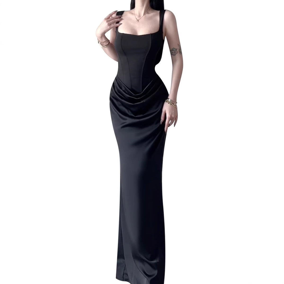 Women's Square Neck Mermaid Gown | Backless Bodycon Formal Evening Dress