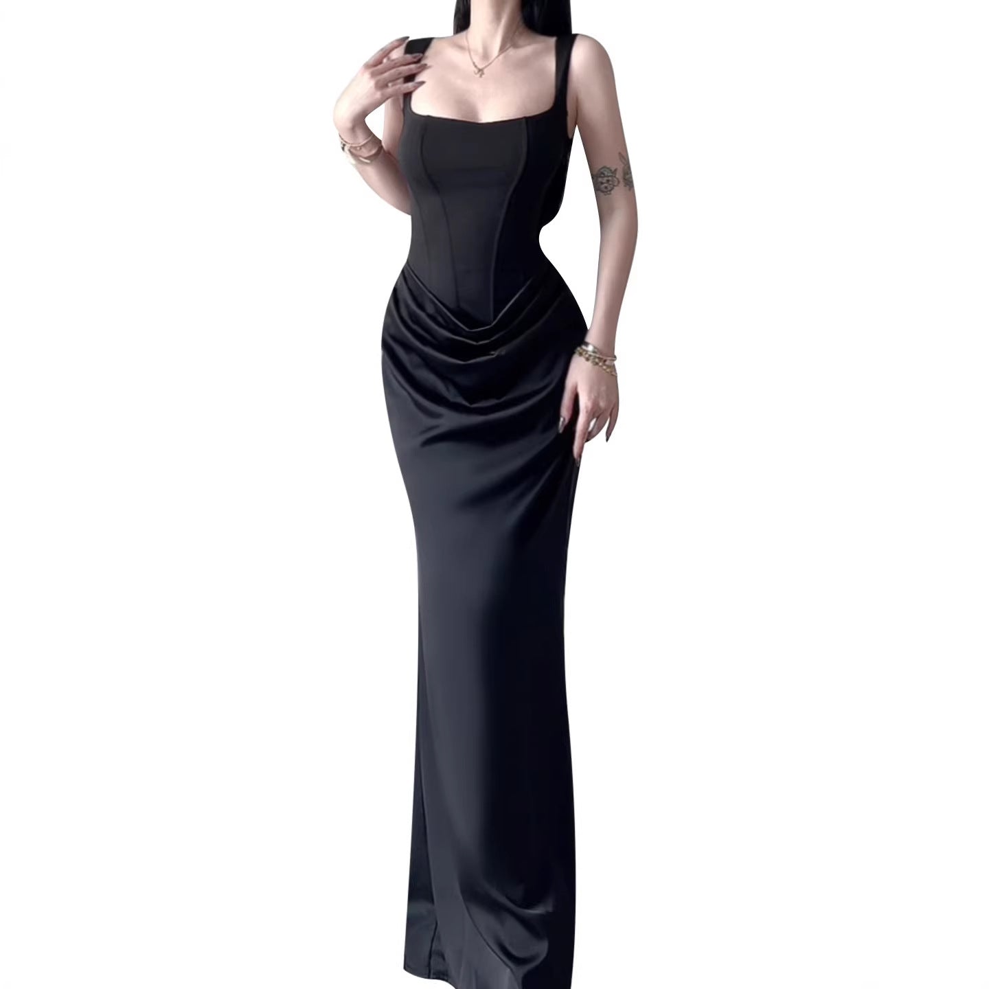 Women's Square Neck Mermaid Gown | Backless Bodycon Formal Evening Dress