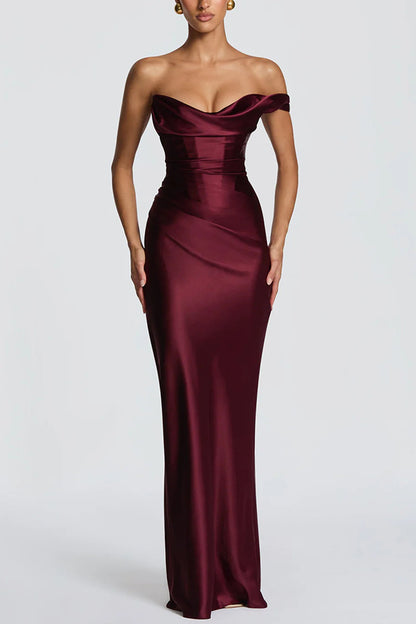 Women's Off-Shoulder Satin Bodycon Dress | Sleek Formal Mini Dress