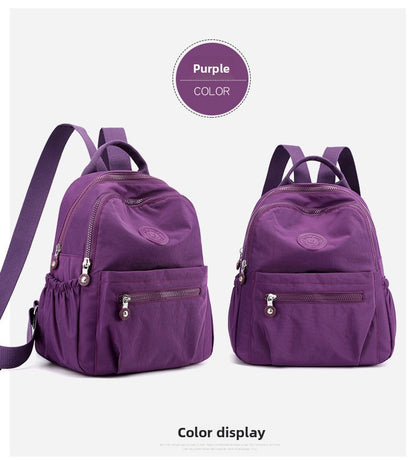 Women's Lightweight Nylon Travel Backpack | Zip-Up Medium Everyday Bag
