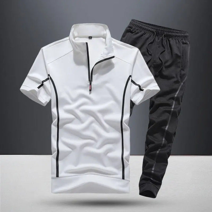Men's Polo Shirt & Track Pants Athletic Set | Lightweight Summer Training Suit
