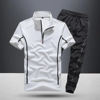 Men's Polo Shirt & Track Pants Athletic Set | Lightweight Summer Training Suit