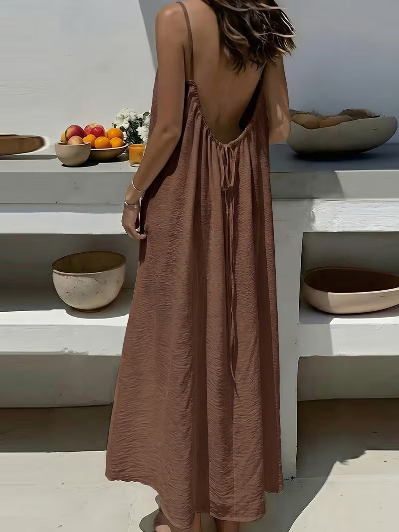 Women's Strappy Backless Maxi Dress | Sleeveless Casual Summer Dress