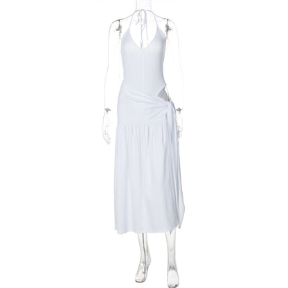Women's Halter V-Neck Backless Maxi Dress Set | Two-Piece Lace-Up Resort Outfit