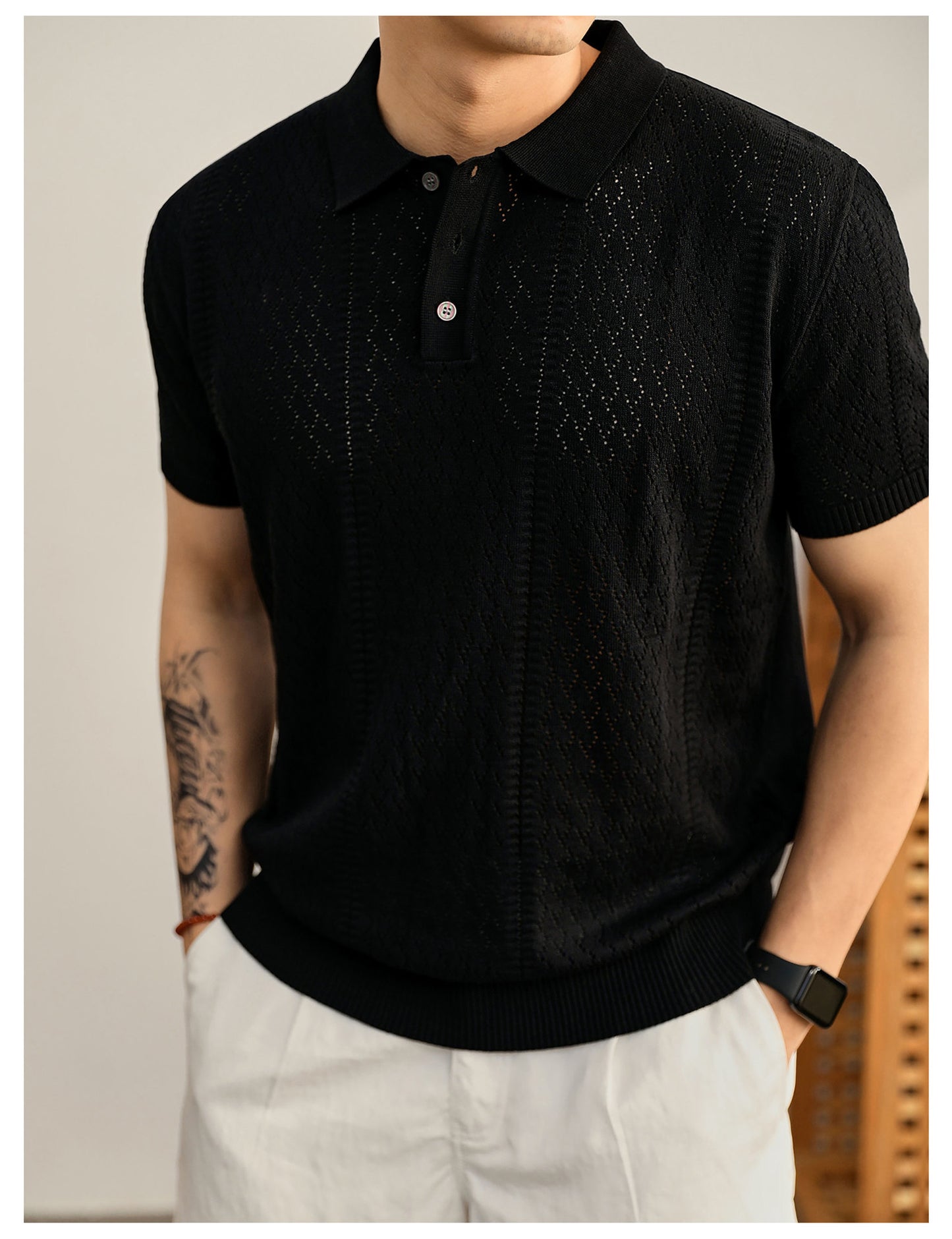 Supplier image for Men's Breathable Knit Polo Shirt
