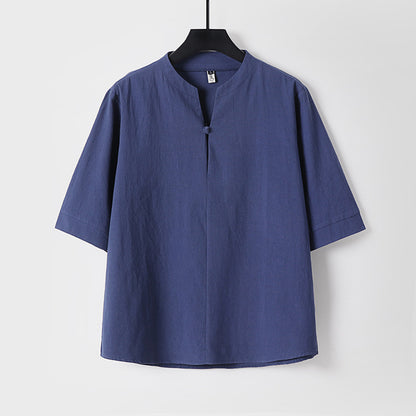 Men's Cotton Linen Short Sleeve Shirt | Loose Fit Summer Top