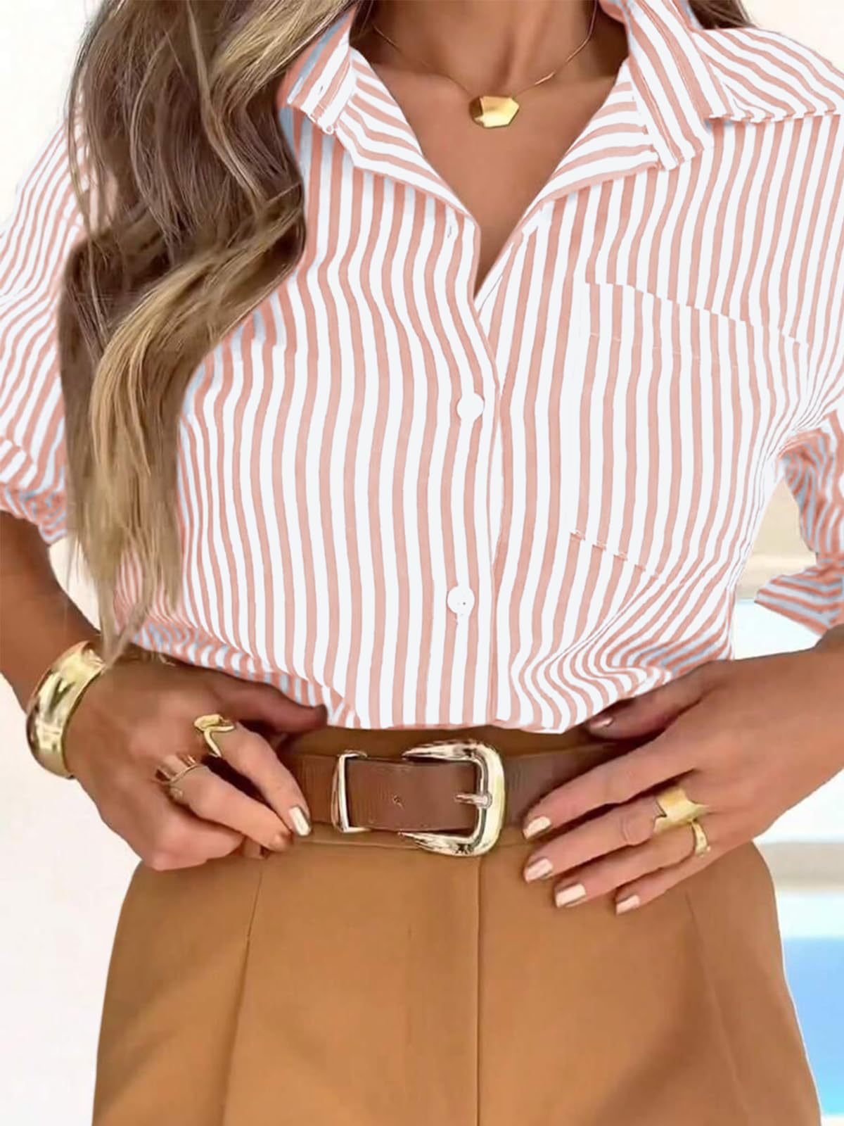 Women's Striped Button Front Shirt | Long Sleeve Cotton Blend Blouse