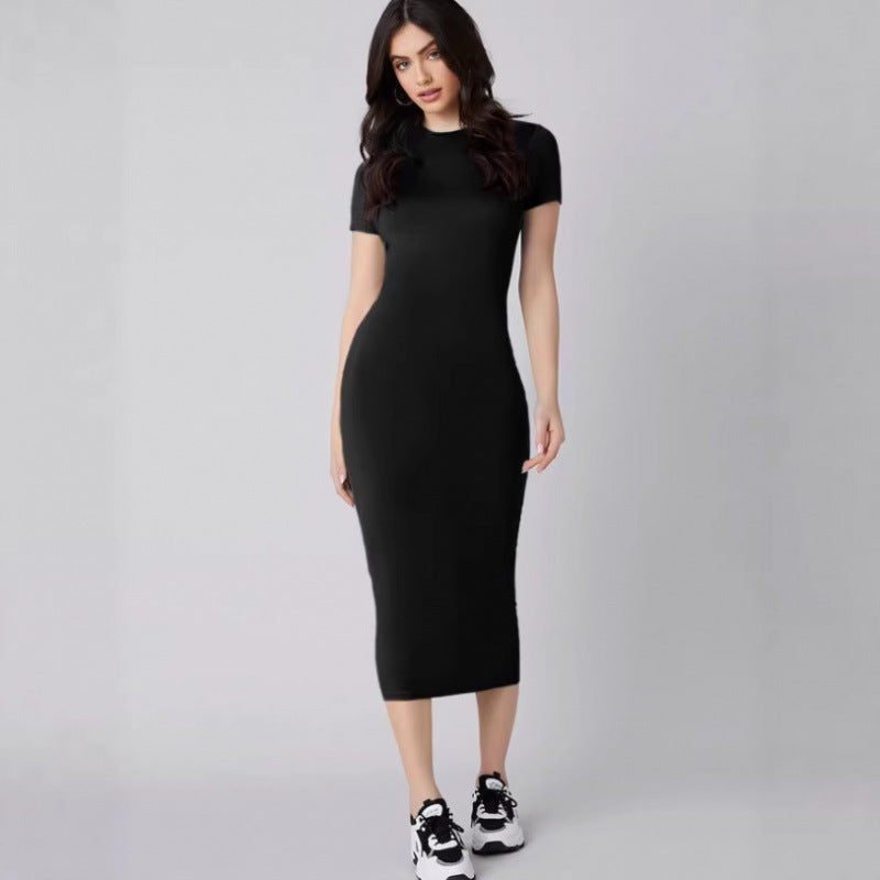 Women's Bodycon Stretch Knit Midi Dress | Slim Fit Short Sleeve Pencil Dress
