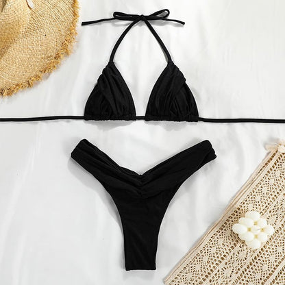 Women's Triangle Bikini Set | High Cut Nylon Spandex Two-Piece Swimsuit