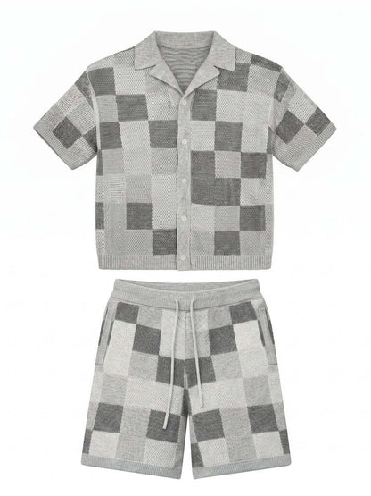 Men's Checkered Jacquard Shirt & Shorts Set | Relaxed Summer Co-Ord