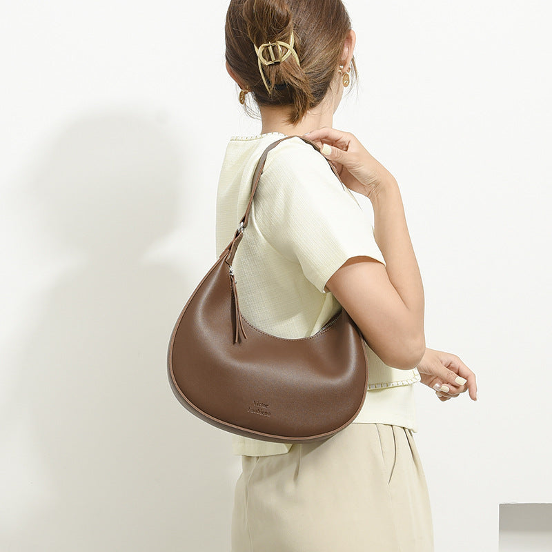 Women's Crescent Moon PU Leather Shoulder Bag | Compact Crossbody Handbag