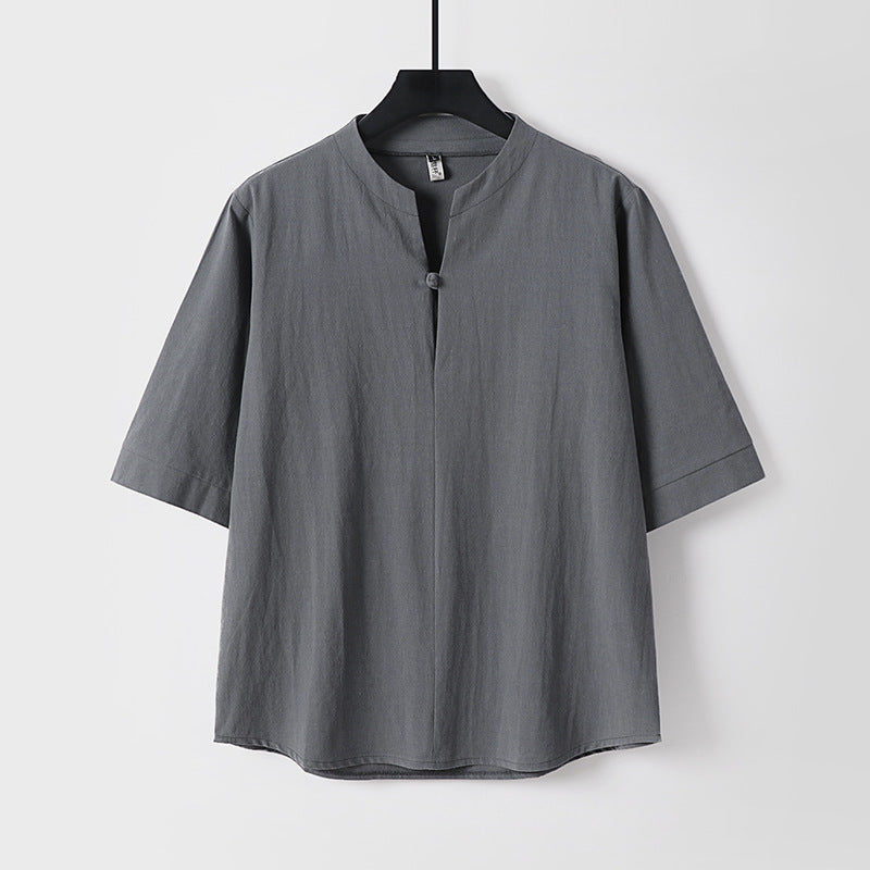 Men's Cotton Linen Short Sleeve Shirt | Loose Fit Summer Top