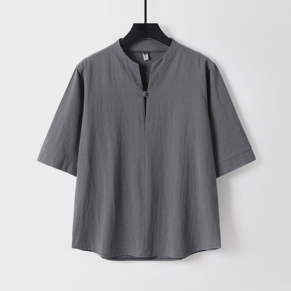 Men's Cotton Linen Short Sleeve Shirt | Loose Fit Summer Top