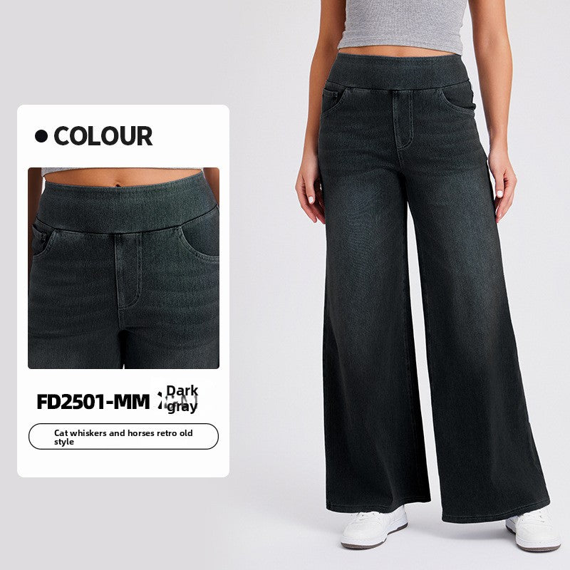 Women's High Waist Wide Leg Stretch Jeans | Pull-On Casual Denim Pants