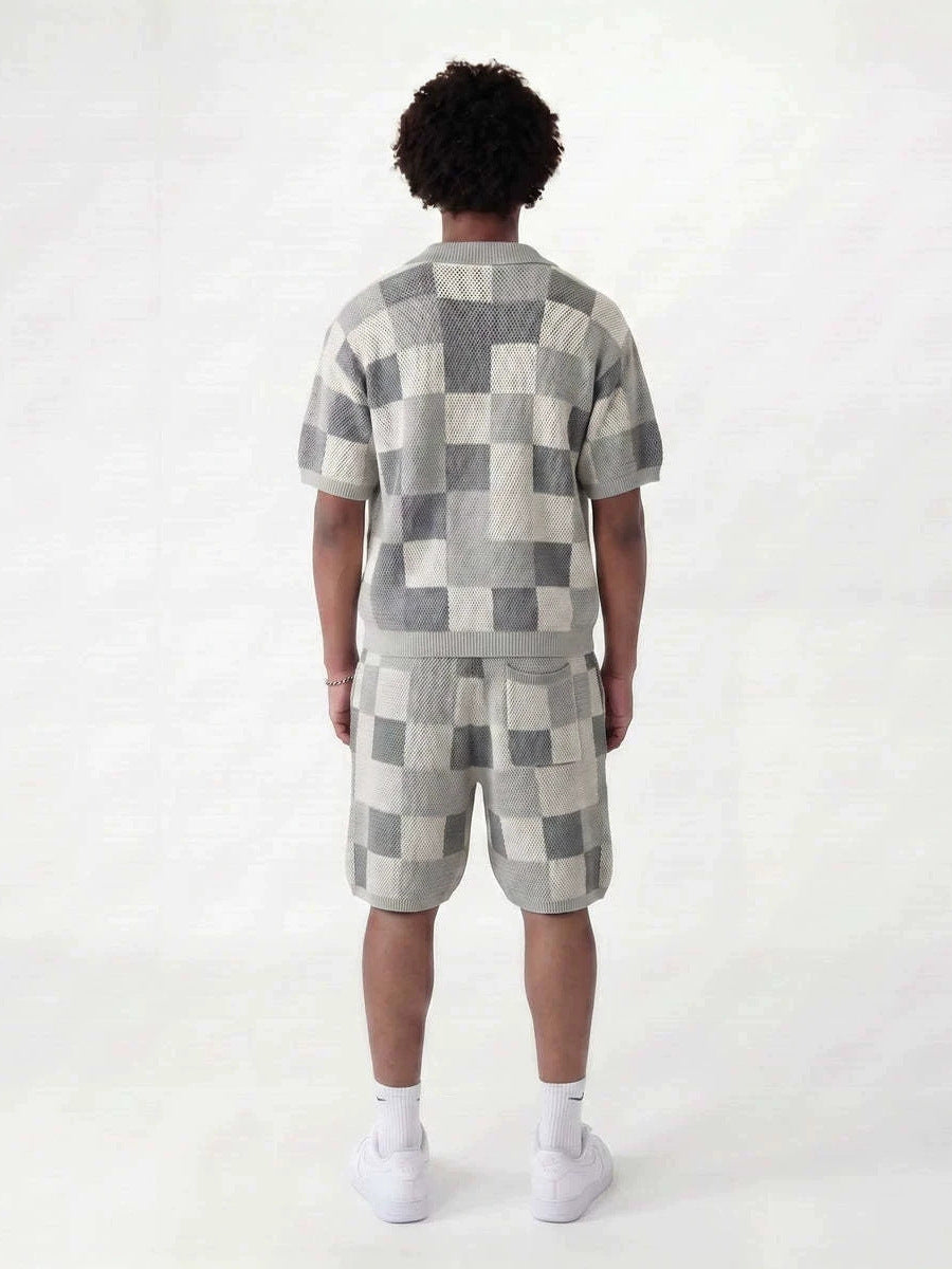 Men's Checkered Jacquard Shirt & Shorts Set | Relaxed Summer Co-Ord