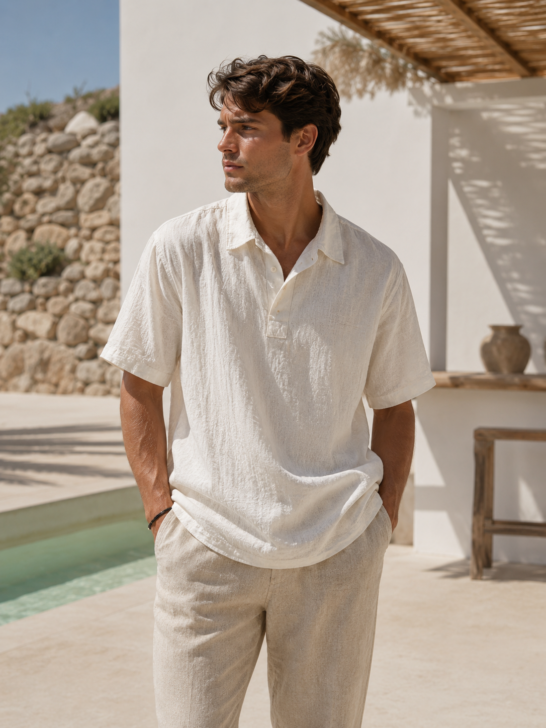 Men's V-Neck Short Sleeve Shirt | Lightweight Linen Blend Summer Top