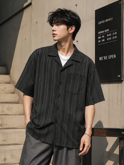 Men's Striped Cuban Collar Short Sleeve Resort Shirt | Relaxed Fit Button-Up