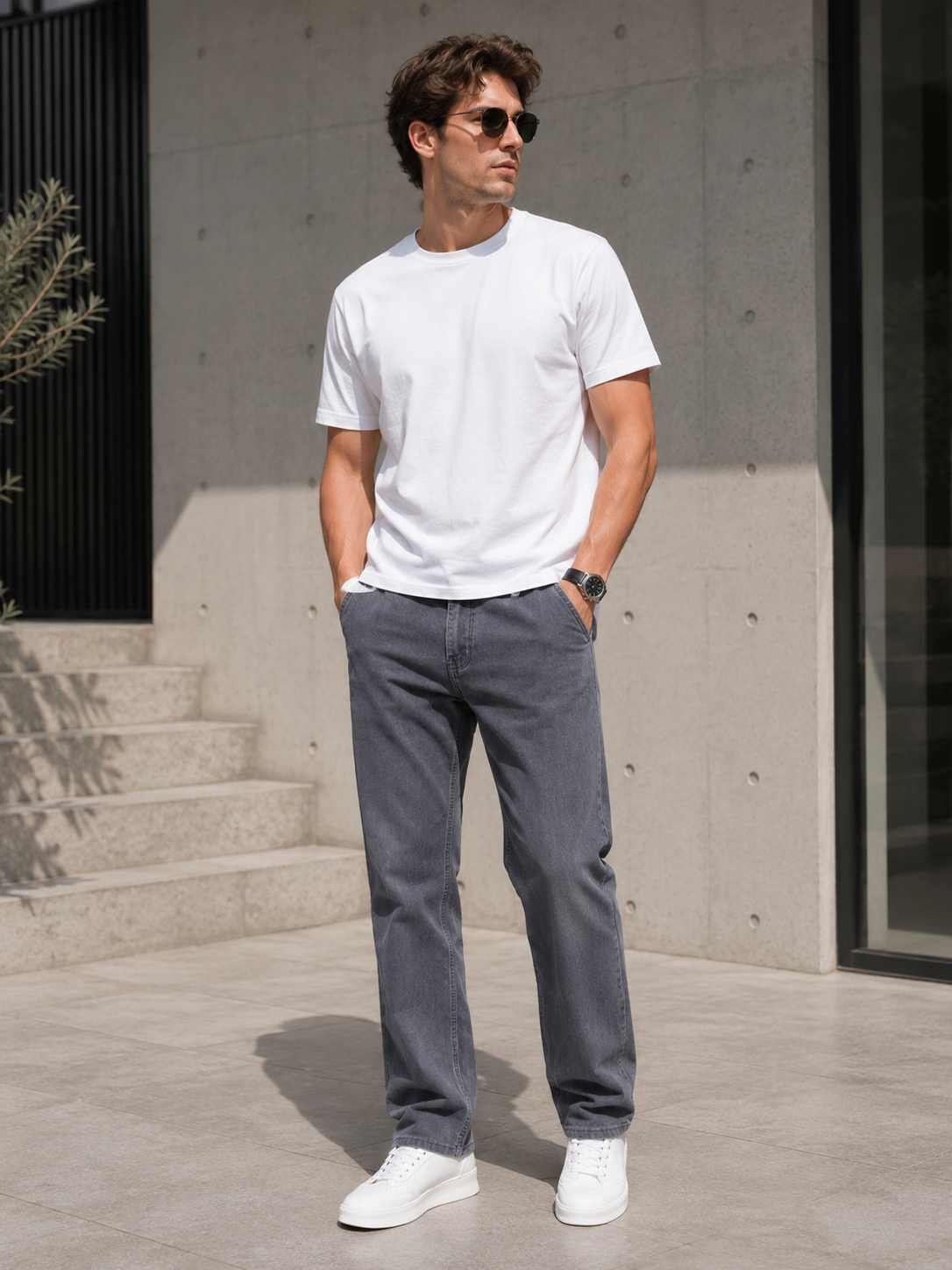 Men's Light Wash Straight Leg Stretch Jeans | Relaxed Fit Casual Denim Pants