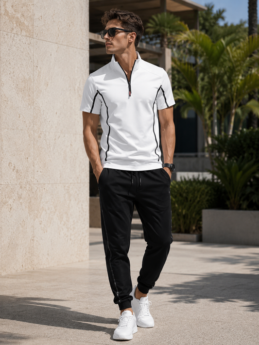 Men's Polo Shirt & Track Pants Athletic Set | Lightweight Summer Training Suit