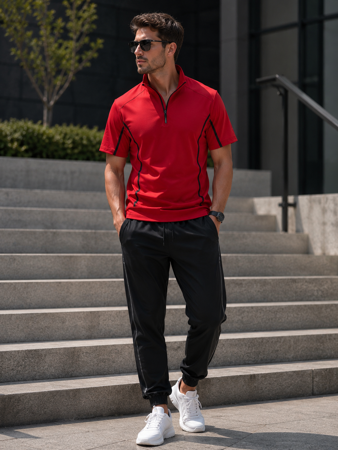Men's Polo Shirt & Track Pants Athletic Set | Lightweight Summer Training Suit