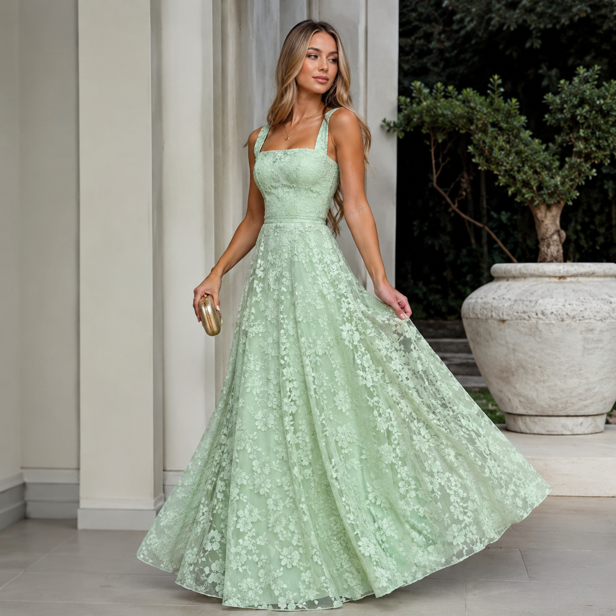 Women's Lace A-Line Evening Gown | Backless Spaghetti Strap Formal Maxi Dress