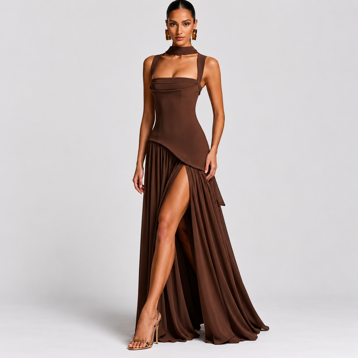 Women's High Slit Square Neck Maxi Dress | Sleeveless Formal Evening Gown