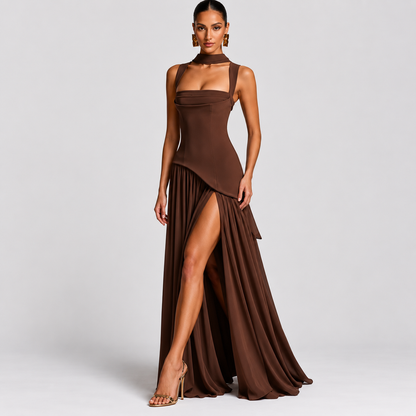 Women's High Slit Square Neck Maxi Dress | Sleeveless Formal Evening Gown