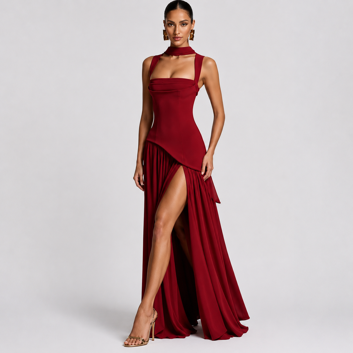Women's High Slit Square Neck Maxi Dress | Sleeveless Formal Evening Gown