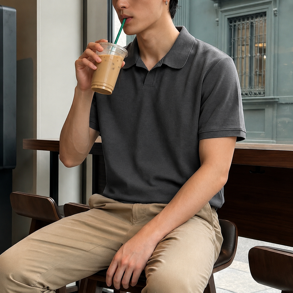 Men's Short Sleeve Cotton Blend Polo Shirt | Casual Golf Shirt in Dark gray