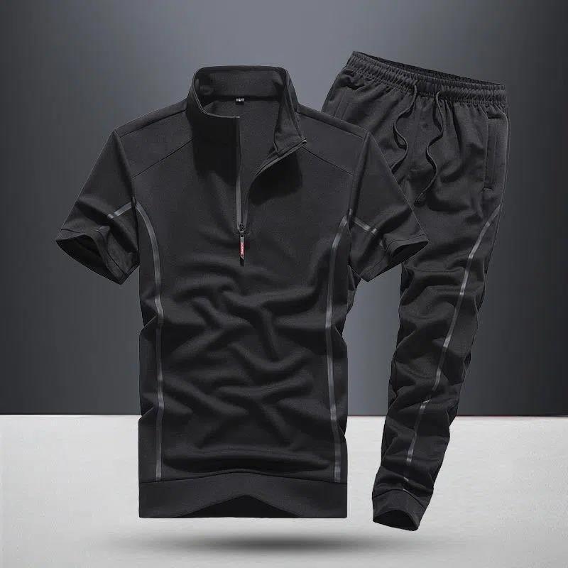 Men's Polo Shirt & Track Pants Athletic Set | Lightweight Summer Training Suit