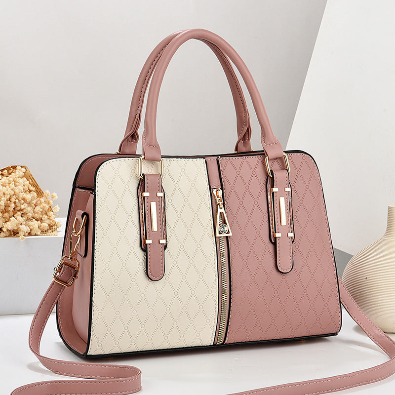 Women's Color Block Large Tote Handbag | PU Leather Adjustable Shoulder Bag