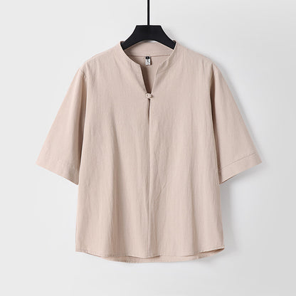 Men's Cotton Linen Short Sleeve Shirt | Loose Fit Summer Top