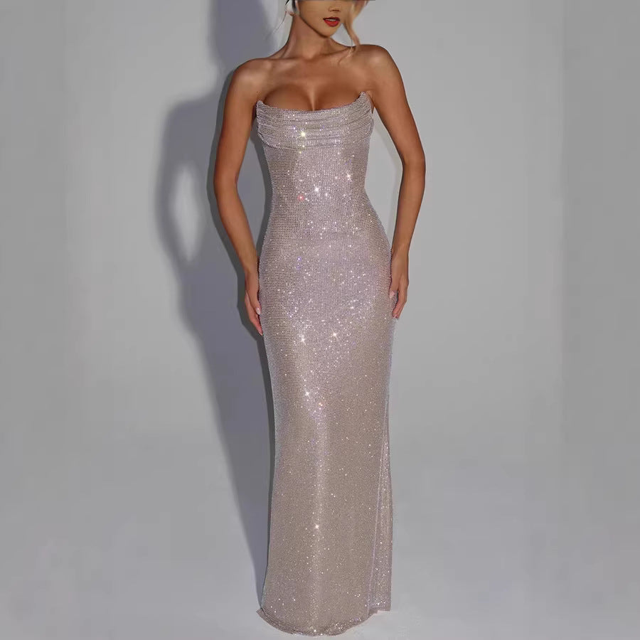 Women's Strapless Sequin Evening Gown | Sparkly Formal Maxi Dress