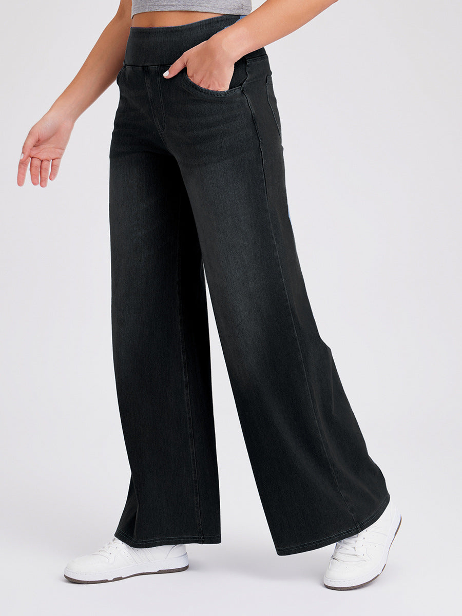 Women's High Waist Wide Leg Stretch Jeans | Pull-On Casual Denim Pants