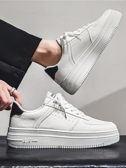 Men's White Court Sneakers | Hidden Lift Casual Fashion Shoes
