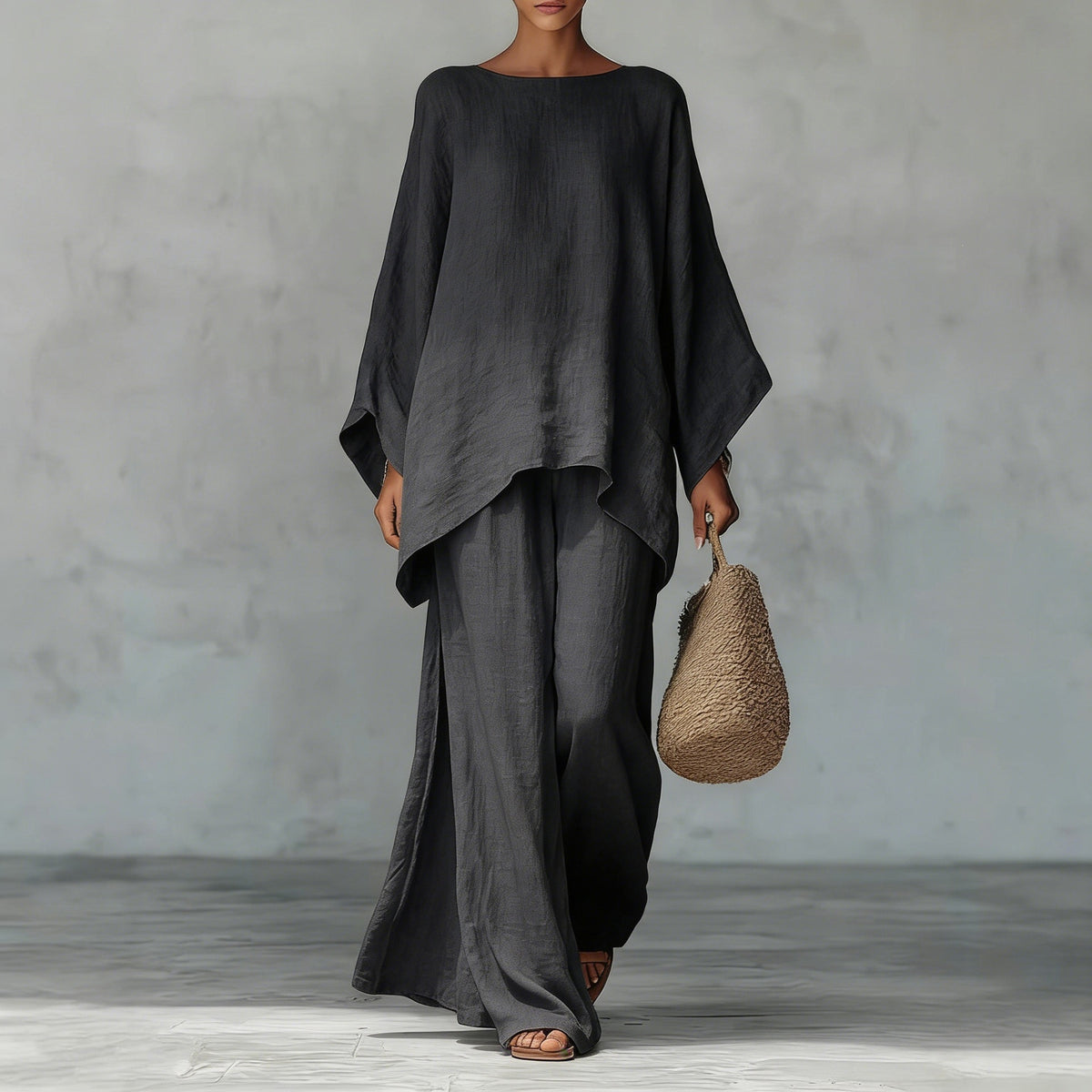 Women's Cotton Linen Wide Leg Pants & Top Set | Casual Resort Suit