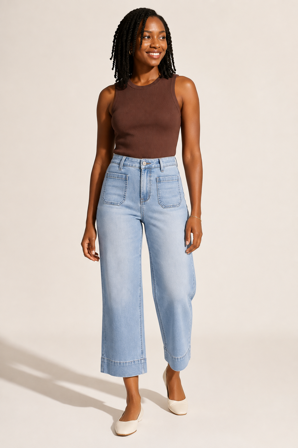 Women's High-Rise Cropped Straight-Leg Jeans in Light blue