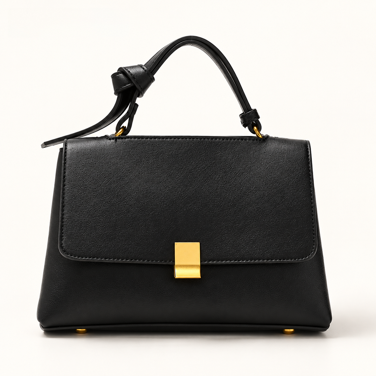 AuraX Simple solid color handbag with a slouchy shoulder strap — Black studio product image