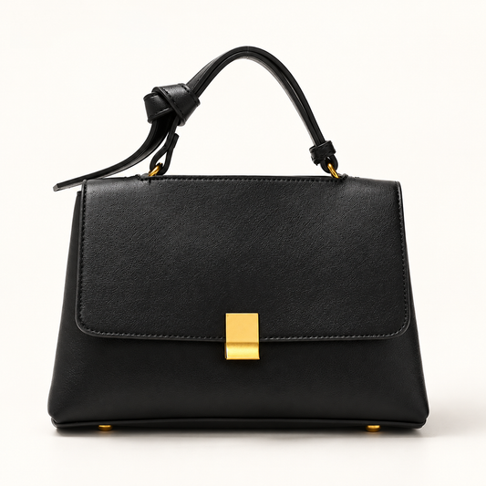 AuraX Simple solid color handbag with a slouchy shoulder strap — Black studio product image