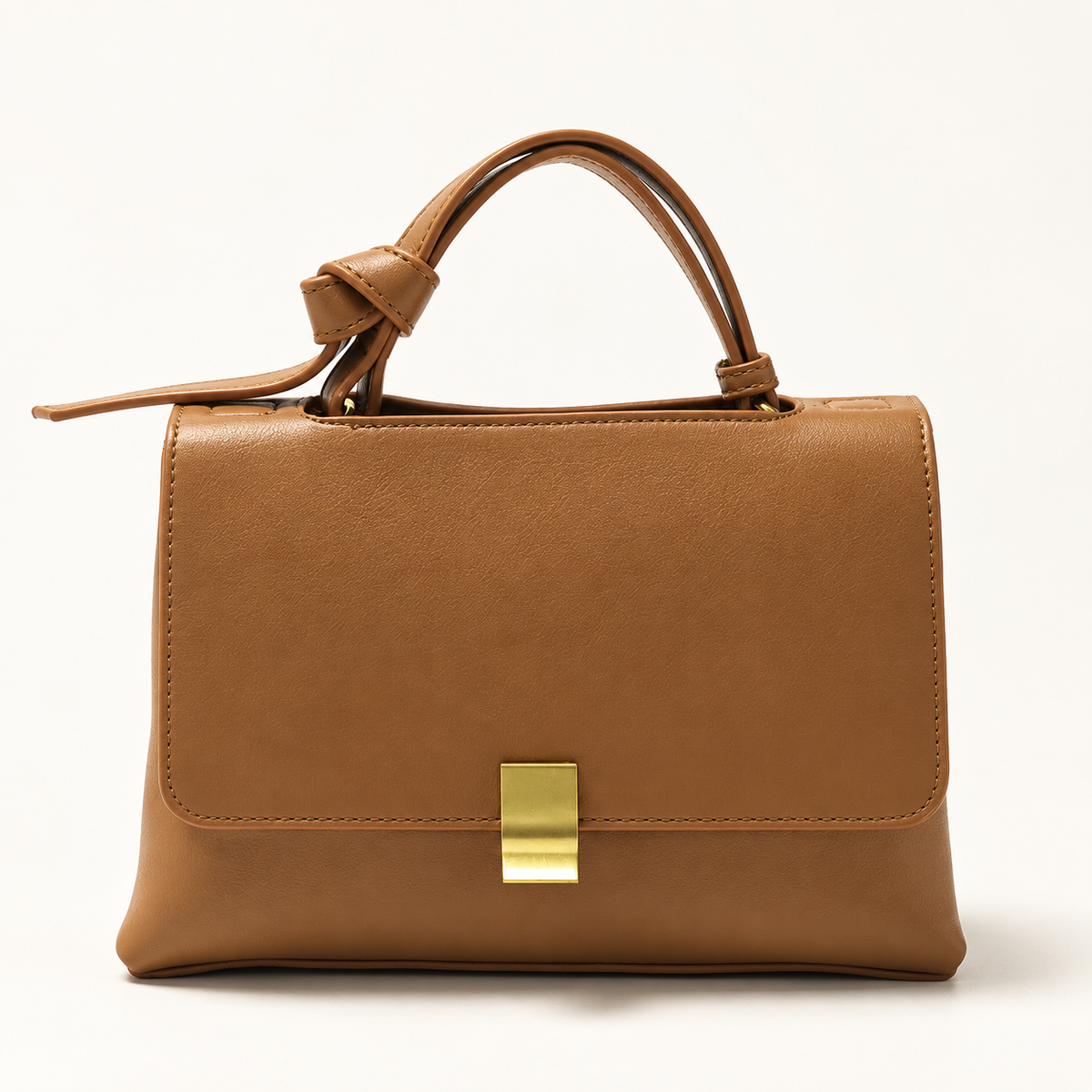 AuraX Simple solid color handbag with a slouchy shoulder strap — Brown studio product image
