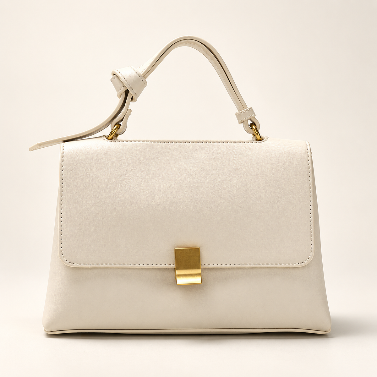 AuraX Simple solid color handbag with a slouchy shoulder strap — White studio product image