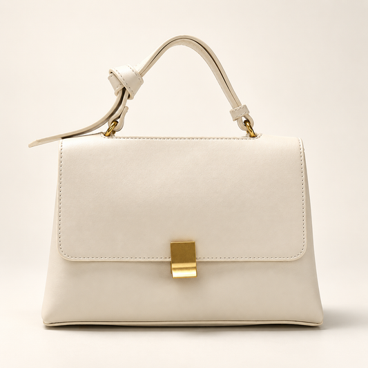 AuraX Simple solid color handbag with a slouchy shoulder strap — White studio product image