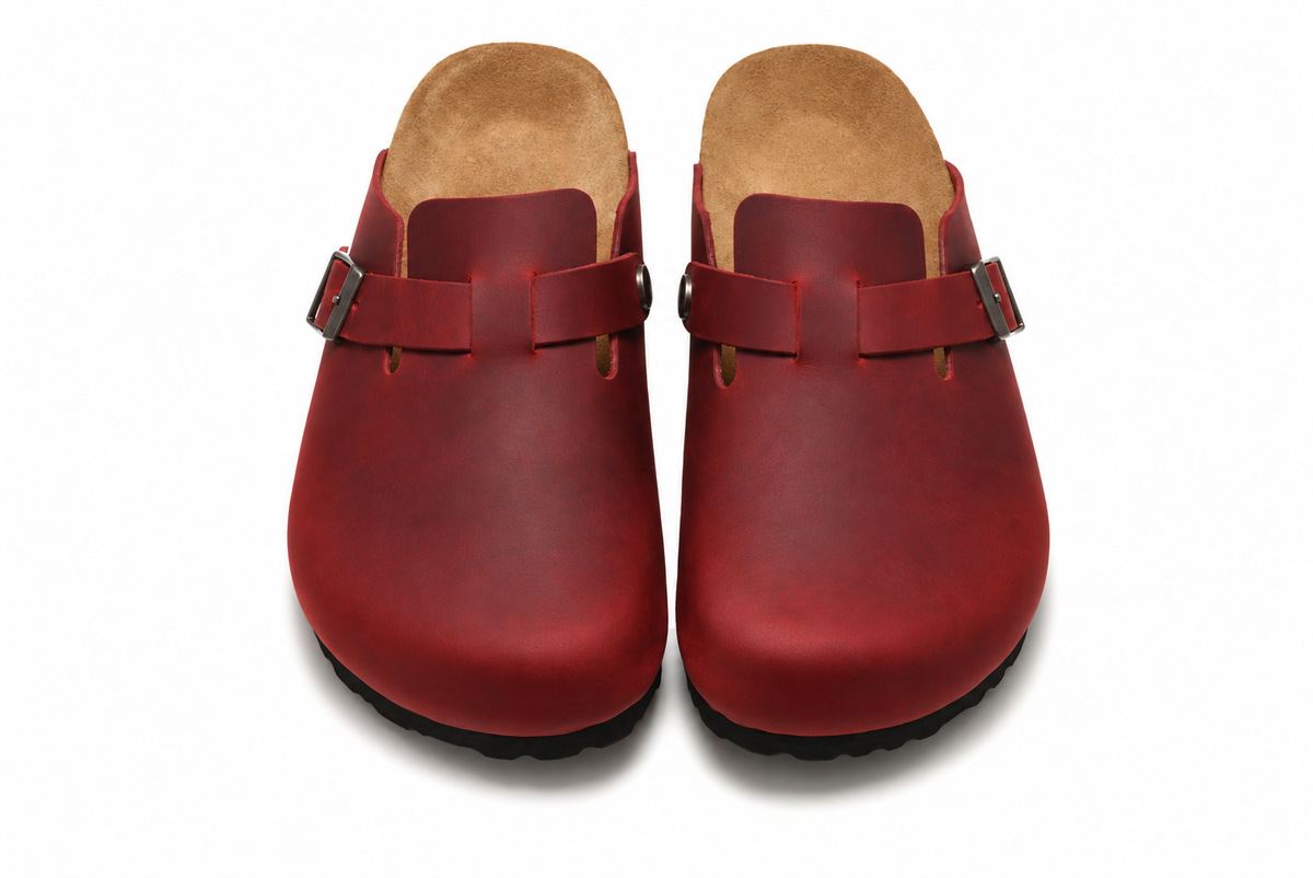 AuraX Slipper Shoes — Bao Tou Burgundy Leather Yellow studio product image