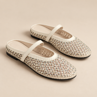 AuraX Sparkling Mesh Ballet Flats Sandals — Cream White studio product image