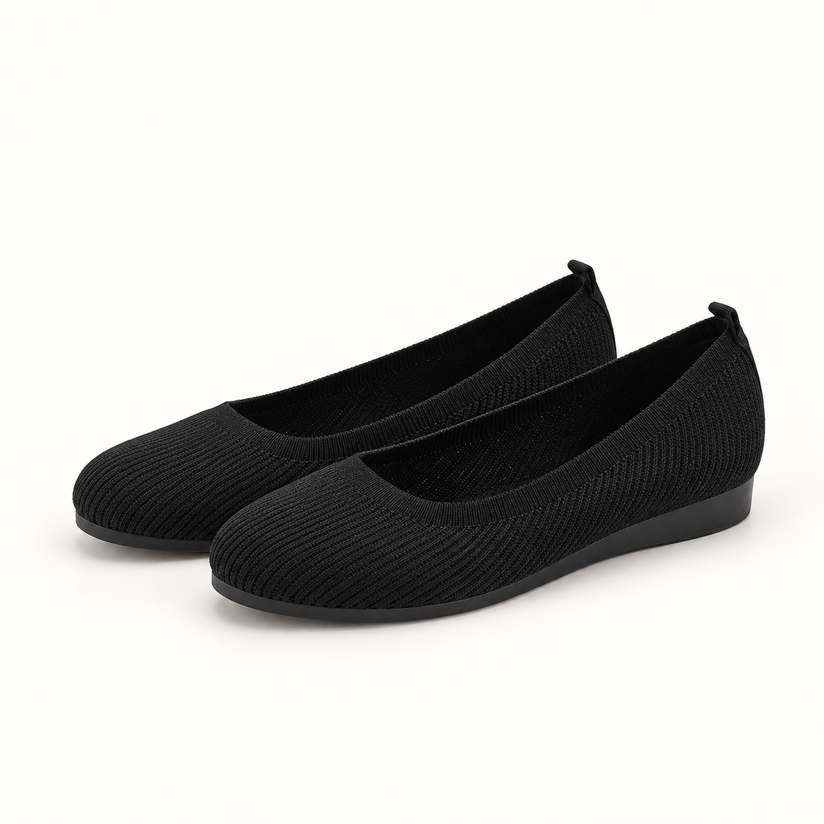 AuraX Round Toe Knit Ballet Flats — Black studio product image